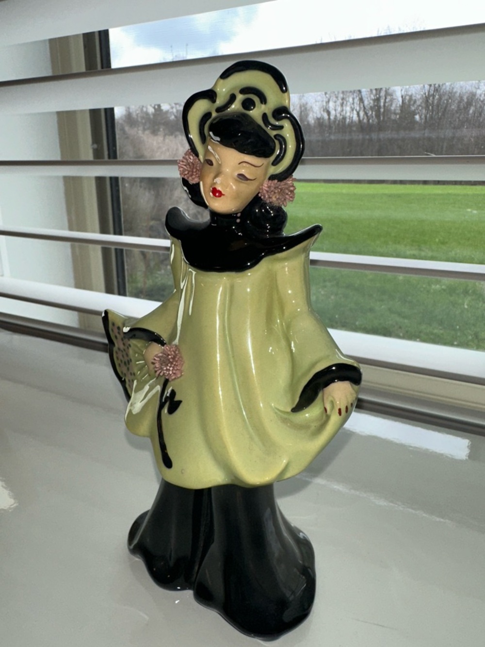 Yellow and Black Ceramic Lady Figurine Home Art